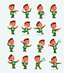 Cartoon character businessman in smart casual style. Set with different postures, attitudes and poses, doing different activities in isolated vector illustrations.