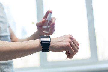smart watch on the hand of a young man.