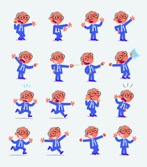 Cartoon character businessman in smart casual style. Set with different postures, attitudes and poses, doing different activities in isolated vector illustrations.