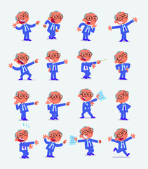 Cartoon character businessman in smart casual style. Set with different postures, attitudes and poses, doing different activities in isolated vector illustrations.