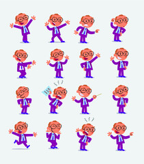 Cartoon character businessman in smart casual style. Set with different postures, attitudes and poses, doing different activities in isolated vector illustrations.