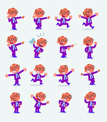 Cartoon character businessman in smart casual style. Set with different postures, attitudes and poses, doing different activities in isolated vector illustrations.