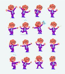 Cartoon character businessman in smart casual style. Set with different postures, attitudes and poses, doing different activities in isolated vector illustrations.