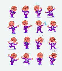 Cartoon character businessman in smart casual style. Set with different postures, attitudes and poses, doing different activities in isolated vector illustrations.