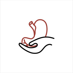 Stomach in hands. Icon isolated. Vector medical illustration.