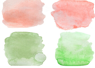 Watercolor spots. Abstract watercolor hand-drawn stains green and coral colors
