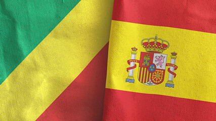 Spain and Congo two flags textile cloth 3D rendering