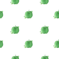 Seamless pattern illustration with green apples isolated on white background - 388250147