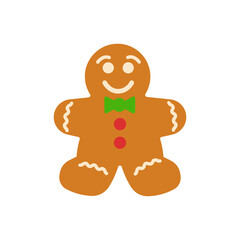 Gingerbread man cookie. Happy new year decoration. New year and xmas celebration. Vector illustration.