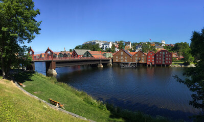 Fototapeta na wymiar A panoramic view at the old town of Trondheim