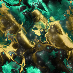 Abstract colorful seamless pattern, golden cyan background