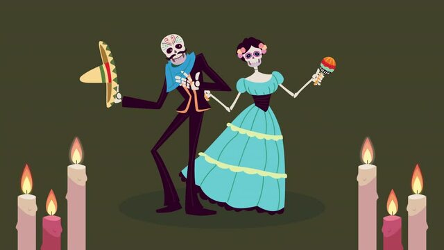 dia de los muertos animation with skeletons couple
