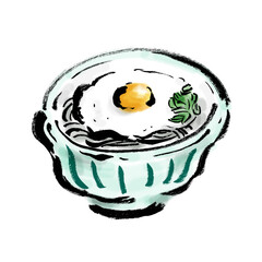 とろろ蕎麦の和風手描き筆描きイラスト