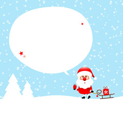 Weihnachtsmann Schlitten Sprechblase Blau