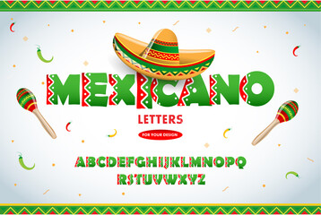 Mexican letters for for advertising. Mexican letters for for advertising, title or logo design. Modern font. Mexican style Latin alphabet letters. Alphabet. Isolated vector illustration.