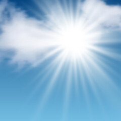 Naklejka na ściany i meble Sunny background with clouds on blue sky