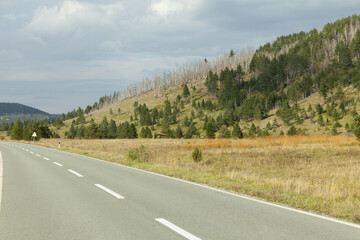 empty road, autumn mountain landscape