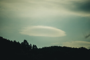 Naklejka na ściany i meble interesting cloud in the sky above the forest