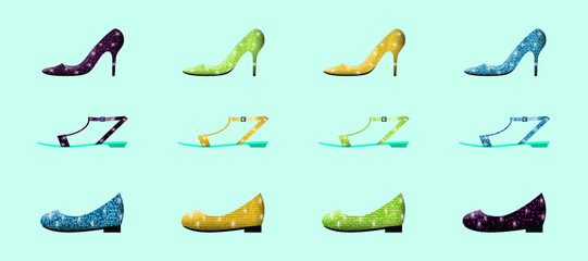 set of shoes modern cartoon icon design template with various models. vector illustration isolated on blue background