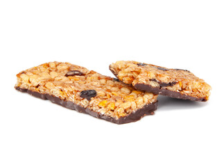 Protein muesli granola bar isolated on the white