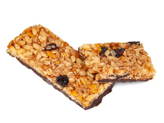 Protein muesli granola bar isolated on the white