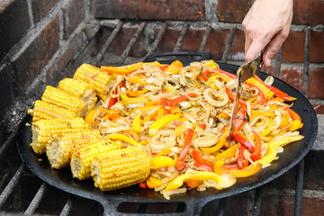grilled chicken and vegetables barbaque