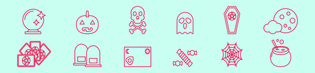 set of halloween element cartoon icon design template with various models. vector illustration isolated on blue background