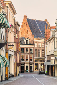Empty shopping street in the ancient Dutch city of Zutphen