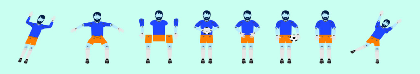 set of goal keeper cartoon icon design template with various models. vector illustration isolated on blue background