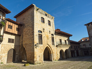 Fototapeta na wymiar Set of historical buildings in the Plaza de la Villa in Santillana del Mar