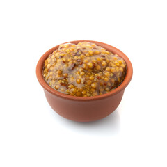 Bowl with French mustard on isolated background