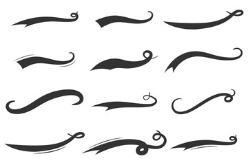 Swoosh, swash and typography tail vector set isolated on a white background.