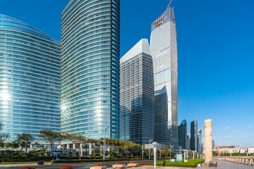 Fototapeta na wymiar High rise building landscape of Qingdao City Street