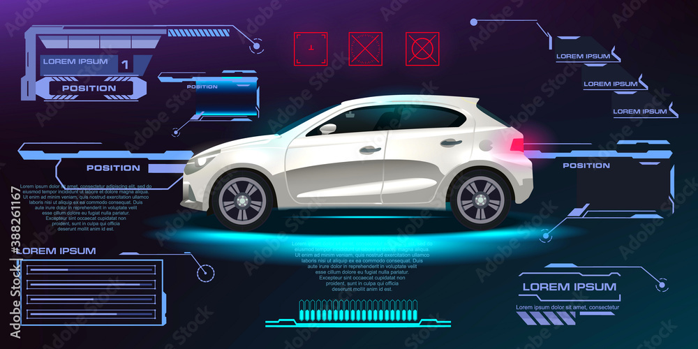 Poster city car vector. futuristic user interface. hud ui. abstract virtual graphic touch user interface. c