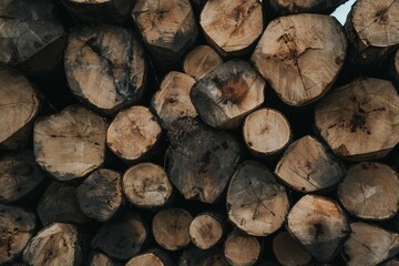 Troncos de madera para leña apilados en la naturaleza