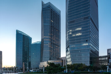 Fototapeta na wymiar High rise building landscape of Qingdao City Street