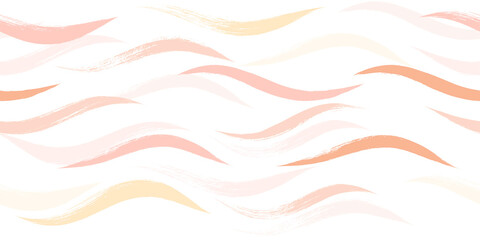 Seamless Wave Pattern, Hand drawn pink, orange and green girly stripe seamless background. Wavy vector beach brush stroke, curly pink pastel paint lines, watercolor beauty illustration