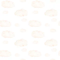 Fotobehang Seamless pattern of clouds on white background. Hand drawn watercolor illustration © Anna Terleeva