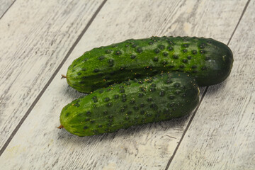 Ripe fresh green two cucumbers