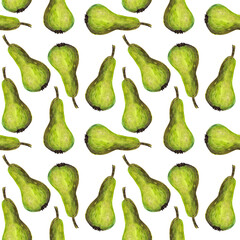 Seamless fruit pattern with green pear. Bright food background. Perfect for diary, book cover, organic, eco, home textile design, greeting card, t-shirt print, wrapping paper and label decor.