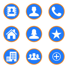 Icon pack. Phonebook icon, Male person icon, Phone Icon, Home Icon, Female person icon, Star Icon, Office Icon, Group icon, Add icon. Set of contact icon for app, mobile, web and design.