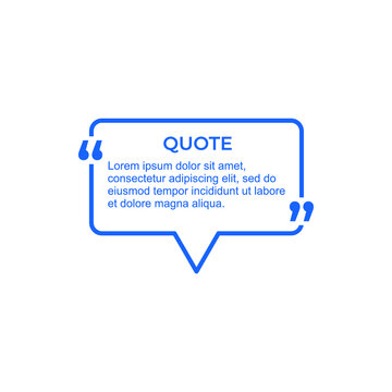 Quote frame. Mockup of quatation square box. Editable quoted message in black with transparent background. Remark bracket. Template of quote frame. Isolated dialog window. Vector EPS 10.