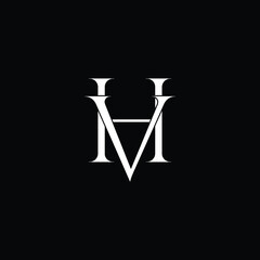 Initial Logo Letter HV Monogram in Black and White.