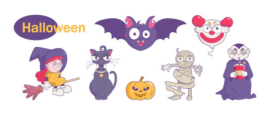 Halloween set Vector. Cartoon. Isolated Art Costumes