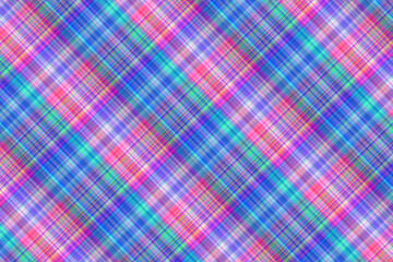 Seamless illustration of tartan plaid pattern. Checkered fabric texture print in pink, blue and purple.