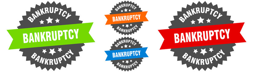bankruptcy sign. round ribbon label set. Seal
