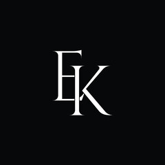 Initial Logo Letter EK Monogram in Black and White.