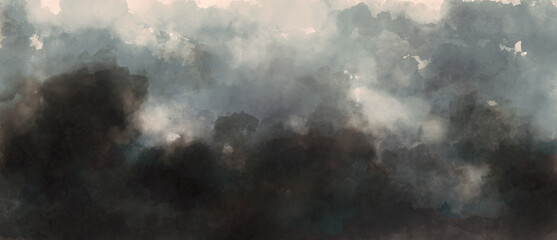 Abstrakte graue Aquarell hintergrundmalerei, Pinselstriche erinnern an weichen Nebel oder Dunst in...