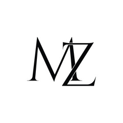 Initial Logo Letter MZ Monogram in Black and White.