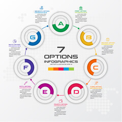 Circle chart infographic template with 7 options,Vector illustration.